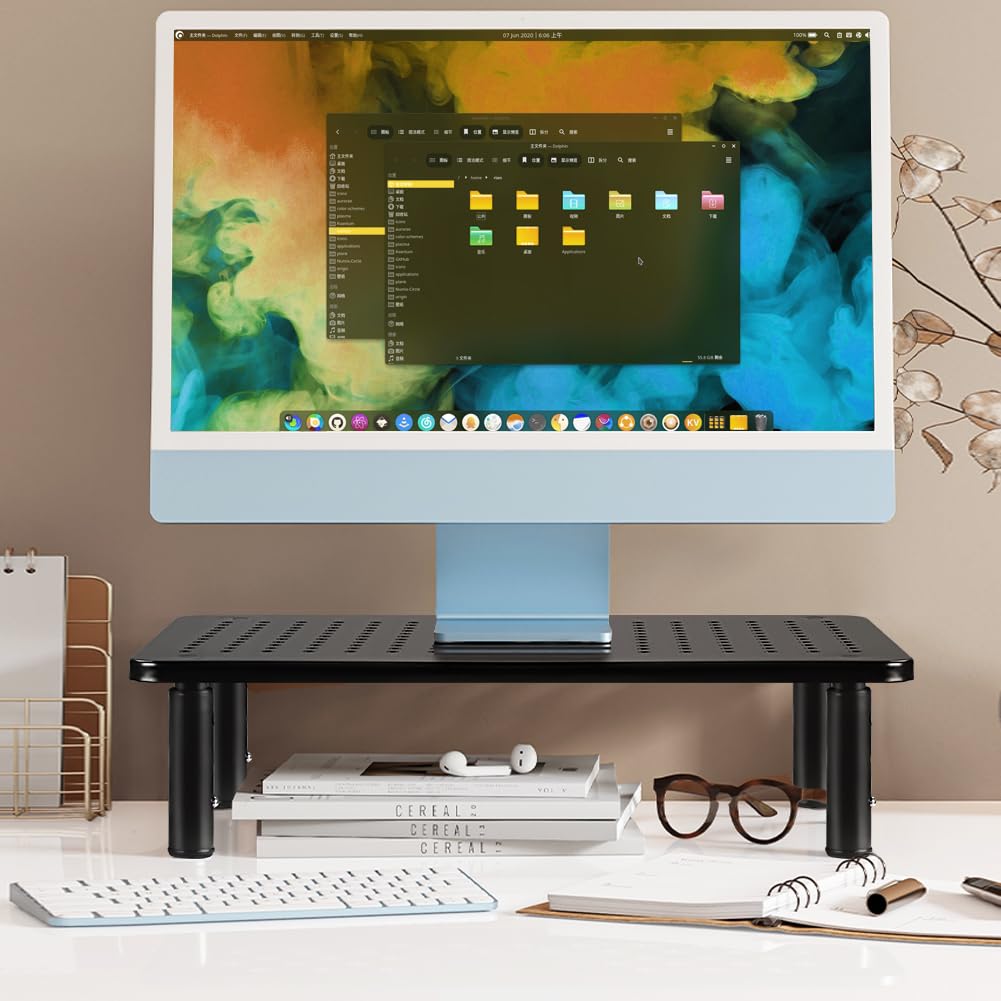 FURWOO monitor stand riser elevates viewing height for comfortable work sessions.