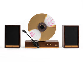 Fuse GLD vertical vinyl player serves as a stylish centerpiece for compact spaces.