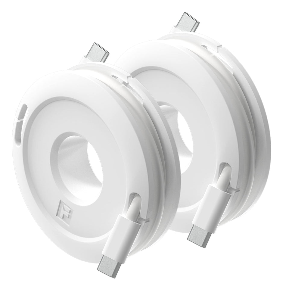 Fuse Side Winder Mini & Max white, cables neatly coiled for travel convenience.