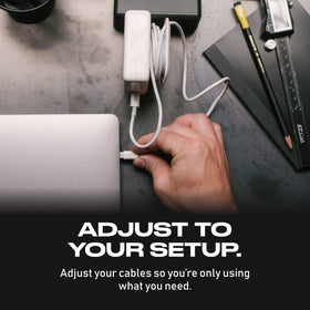 Fuse Side Kick beside a MacBook illustrating compatibility and tidy desk setup