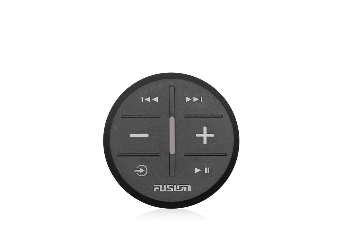 Fusion MS-ARX70B remote front view for convenient wireless control with Garmin devices.