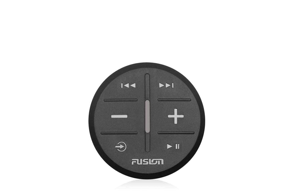 Fusion MS-ARX70B remote front view for convenient wireless control with Garmin devices.