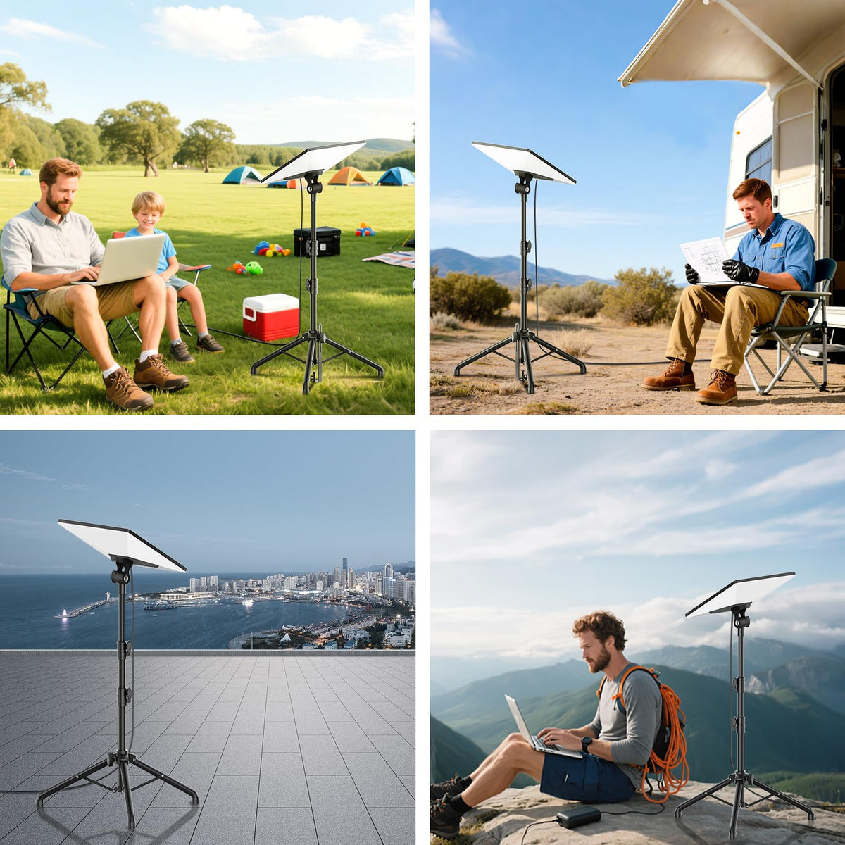 futrue-wolker lifestyle image of Starlink Mini mounted at a campsite for reliable internet