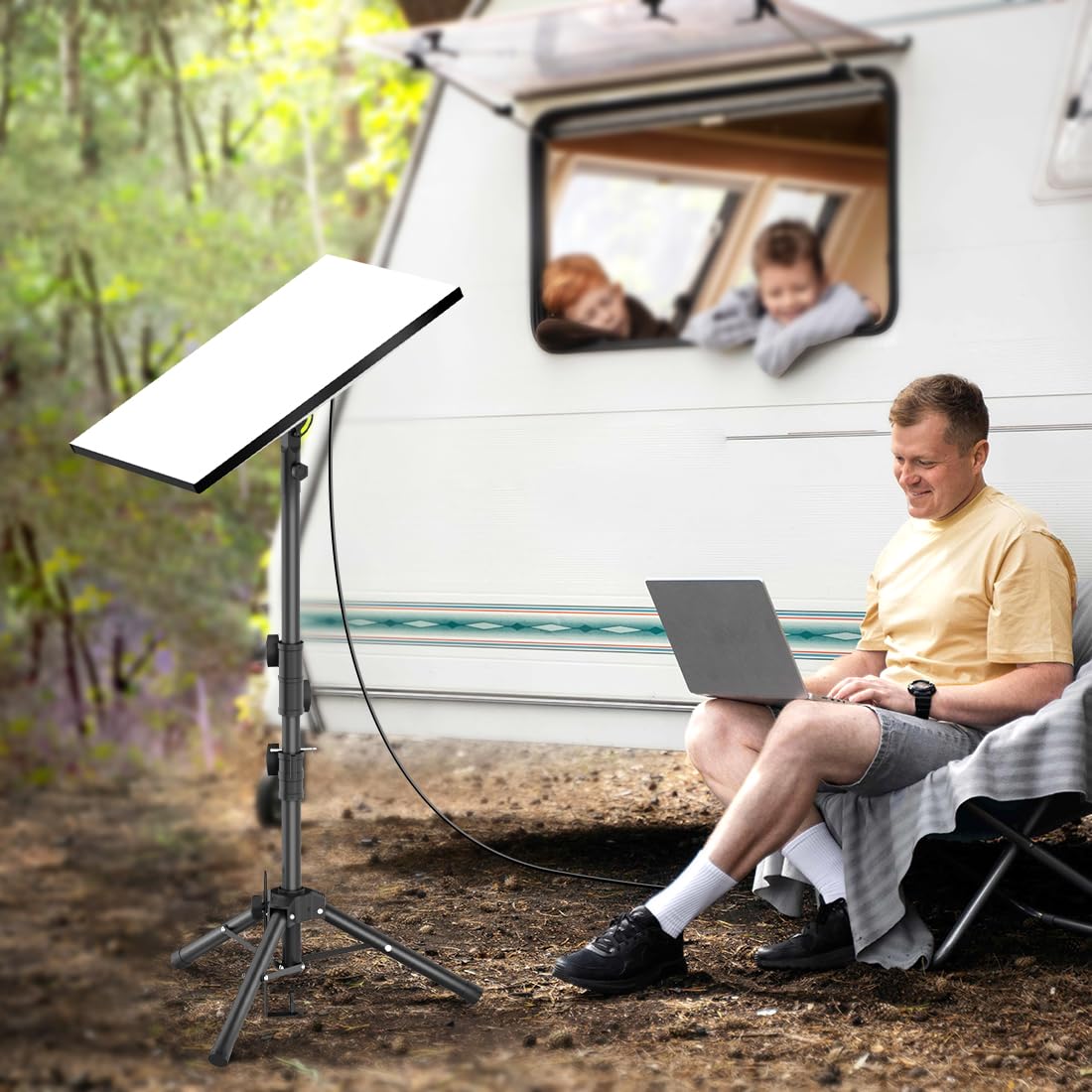 futrue-wolker tripod fully extended to 53 inches, raises Starlink for clearer view