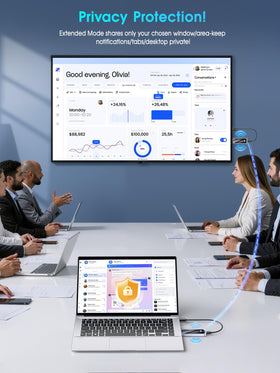 Futureagle unit in use streaming video to a projector illustrating cable-free presentation convenience