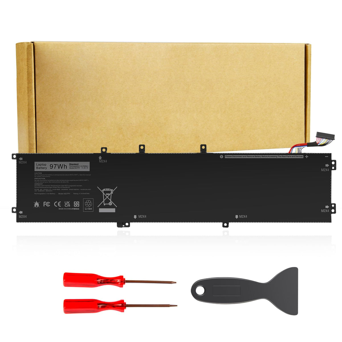 Futurebatt 6GTPY for Dell XPS 9570 battery pack showing compatibility and high capacity