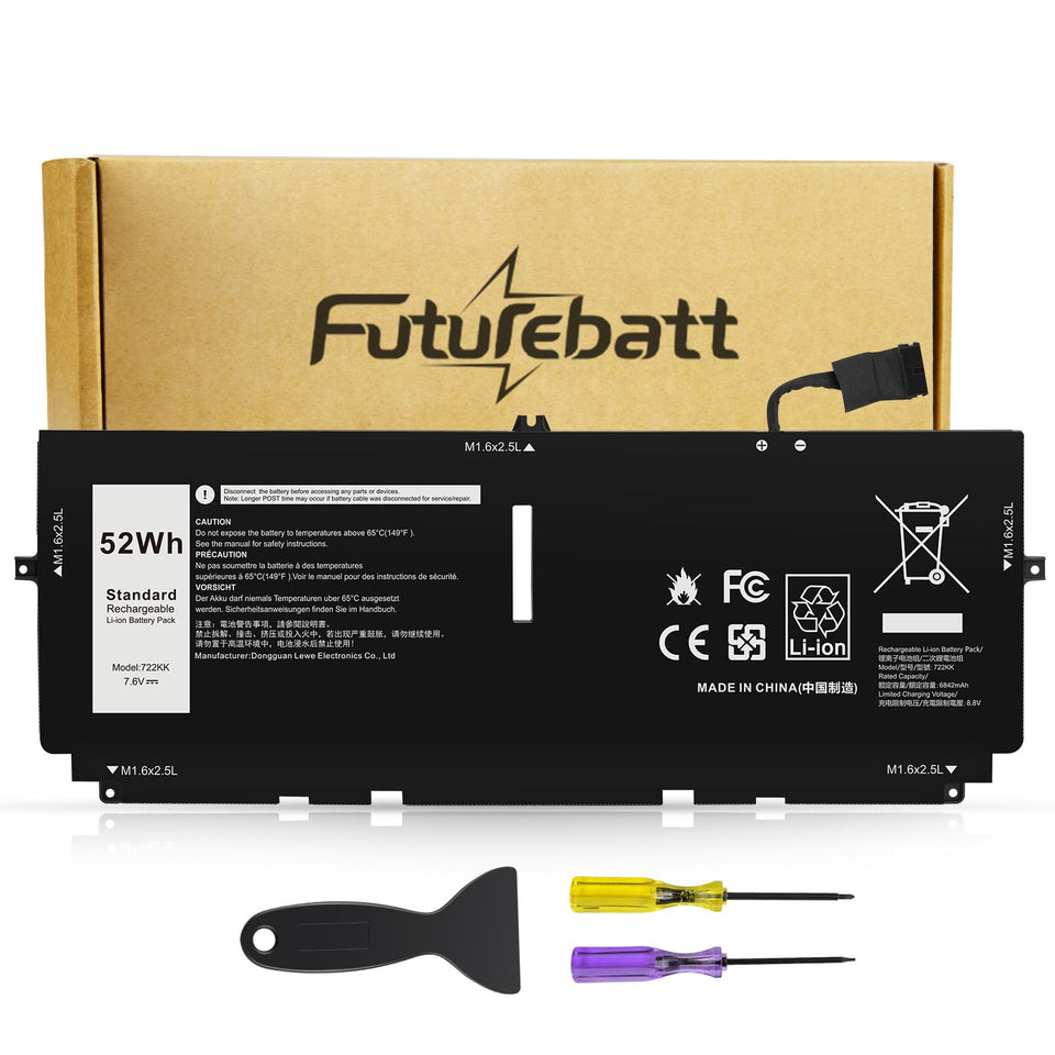 Futurebatt front view showing battery shape and model for easy identification