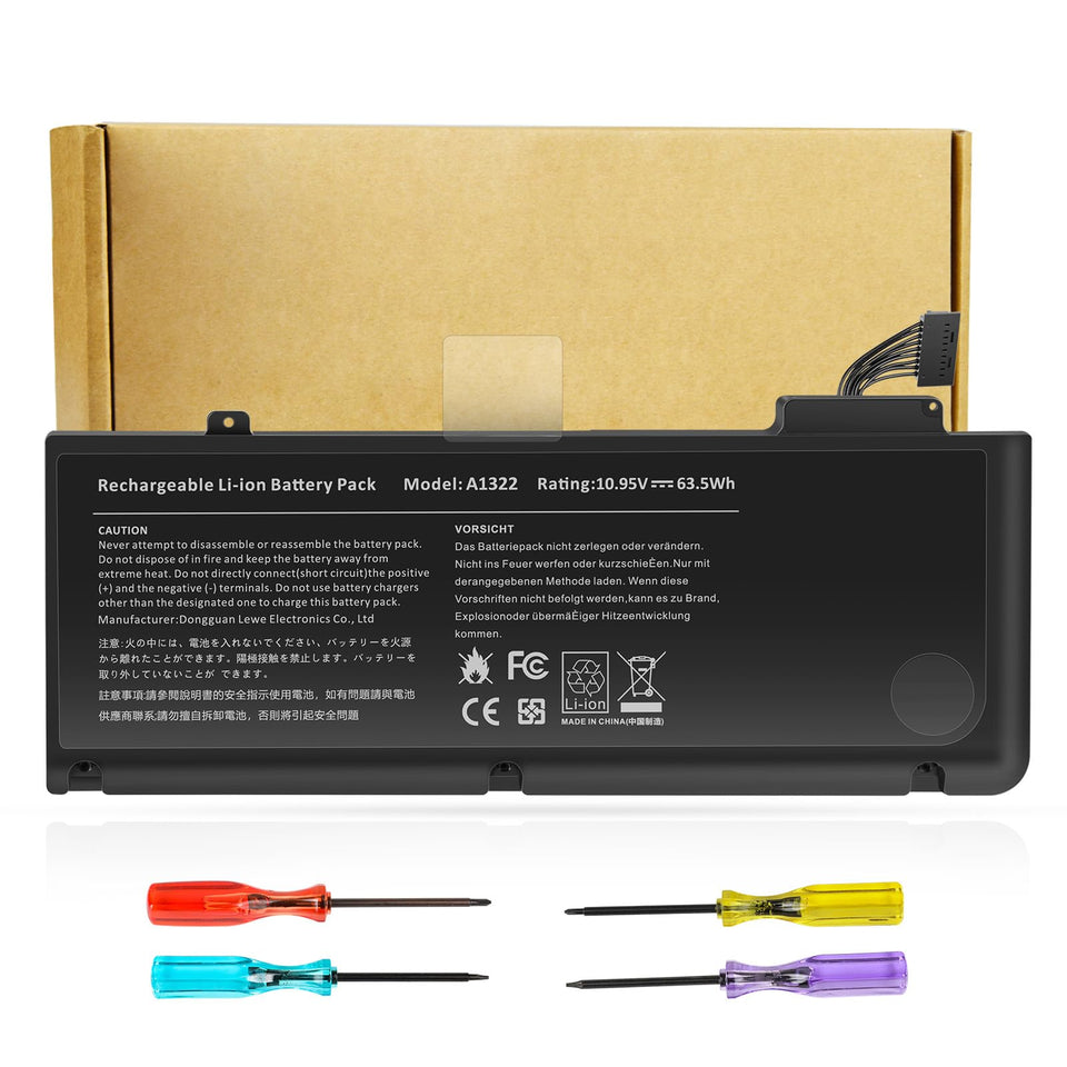 Futurebatt A1322 front view showing battery pack and model label, ensures correct replacement