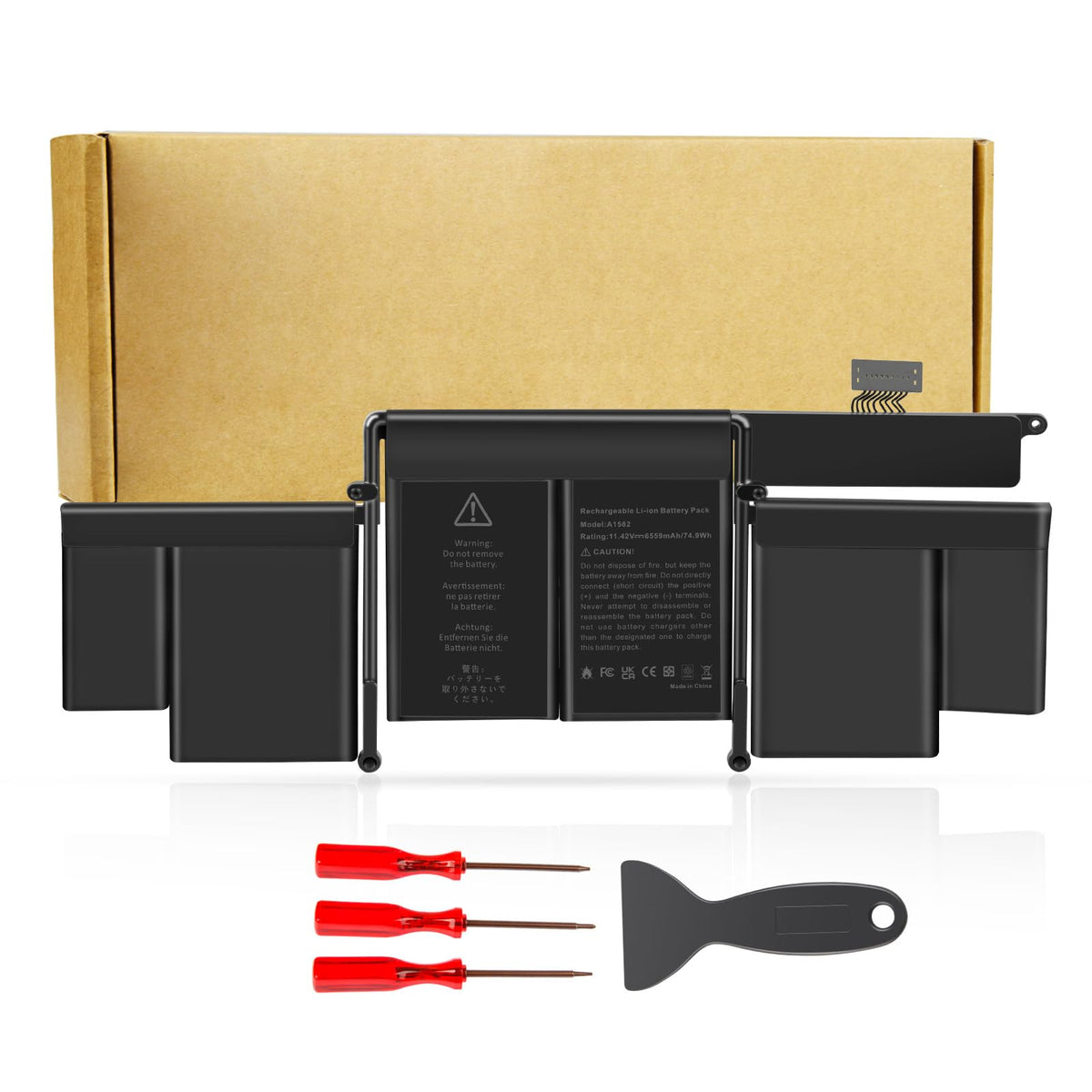 Futurebatt front view showing battery shape and exact fit benefit