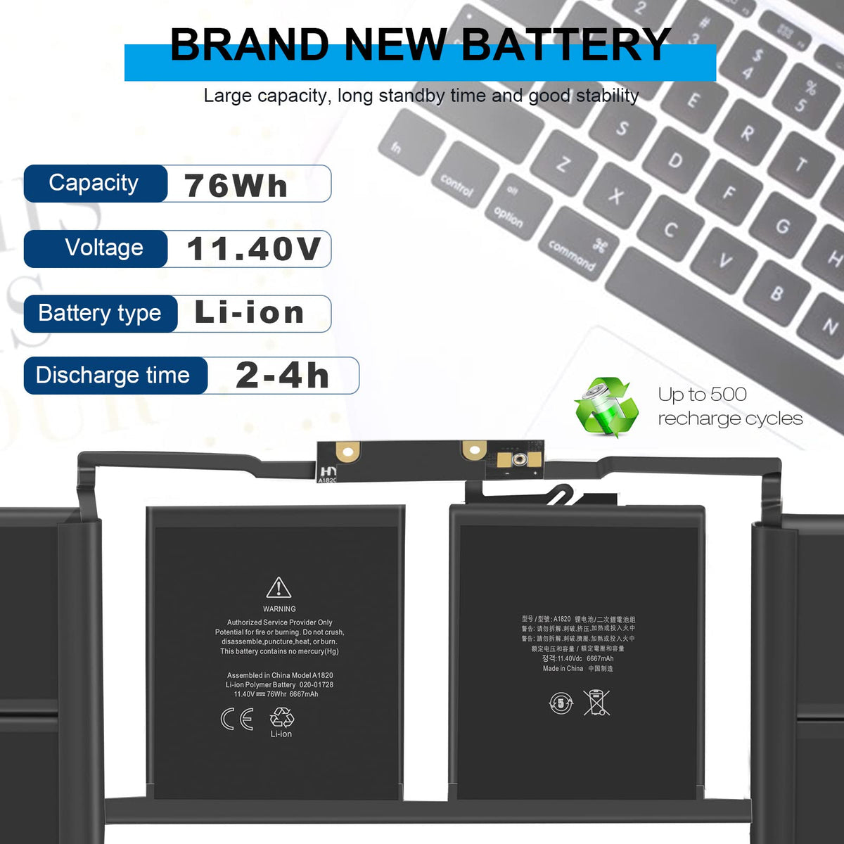Futurebatt label closeup showing model numbers and fit verification benefit