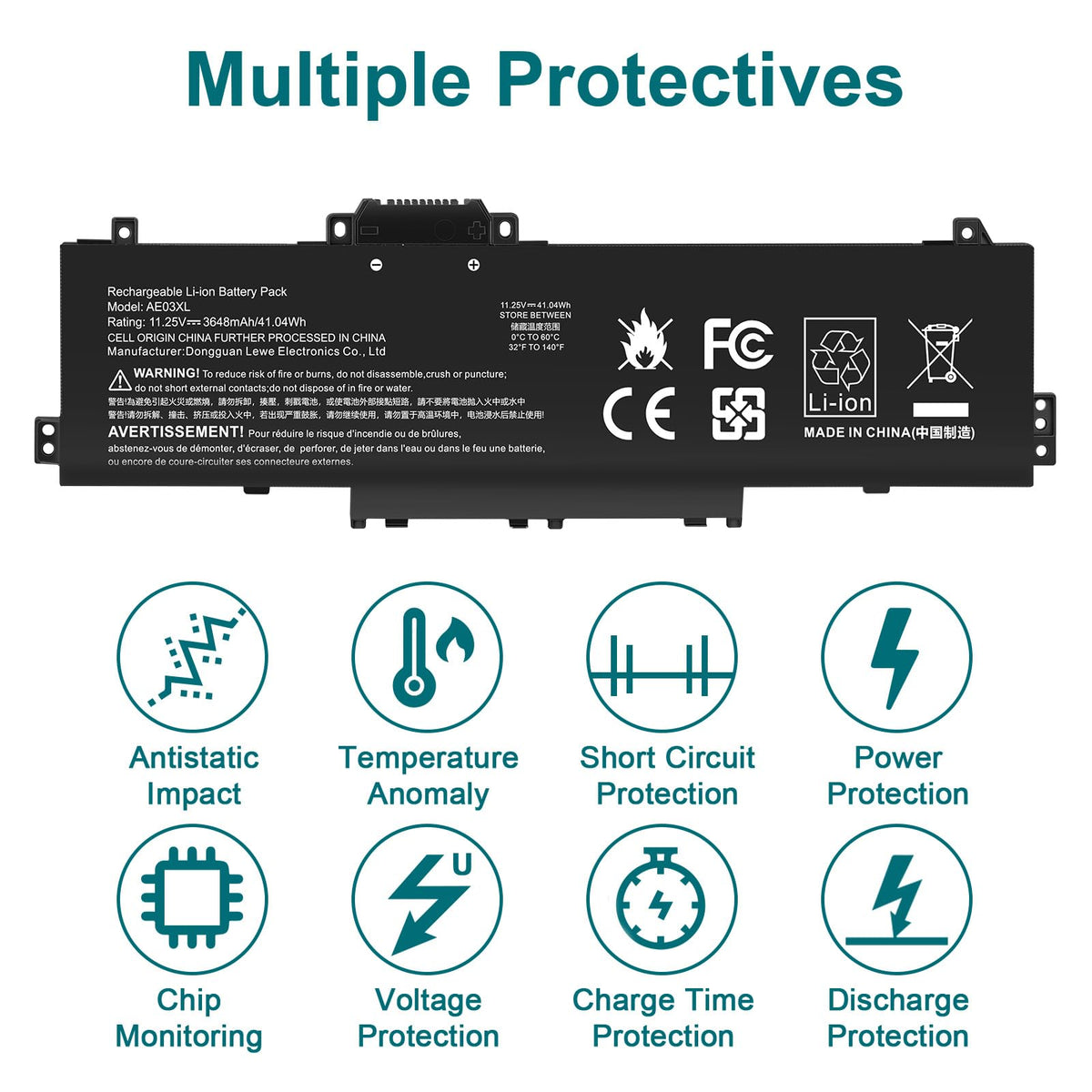Futurebatt AE03XL internal cells and circuit board close-up showing quality build benefit
