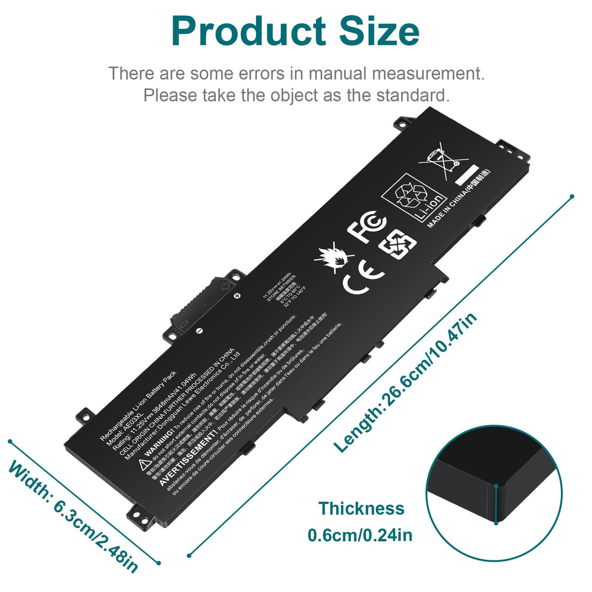 Futurebatt AE03XL connector detail showing pins and fit for easy installation benefit