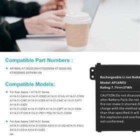 Futurebatt AP16M5J compatibility chart highlights supported Acer models for easy replacement.