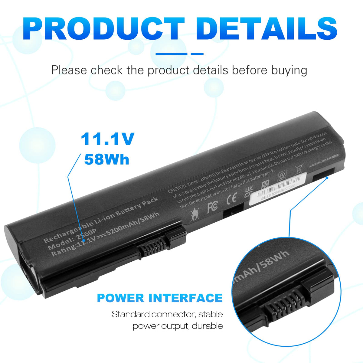Futurebatt 5200mAh battery for HP EliteBook 2570p packshot ready-to-use replacement