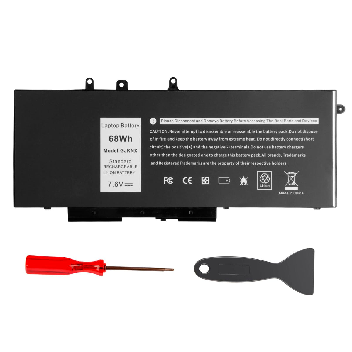 Futurebatt 68Wh battery for Dell Precision 3530 back view and connectors
