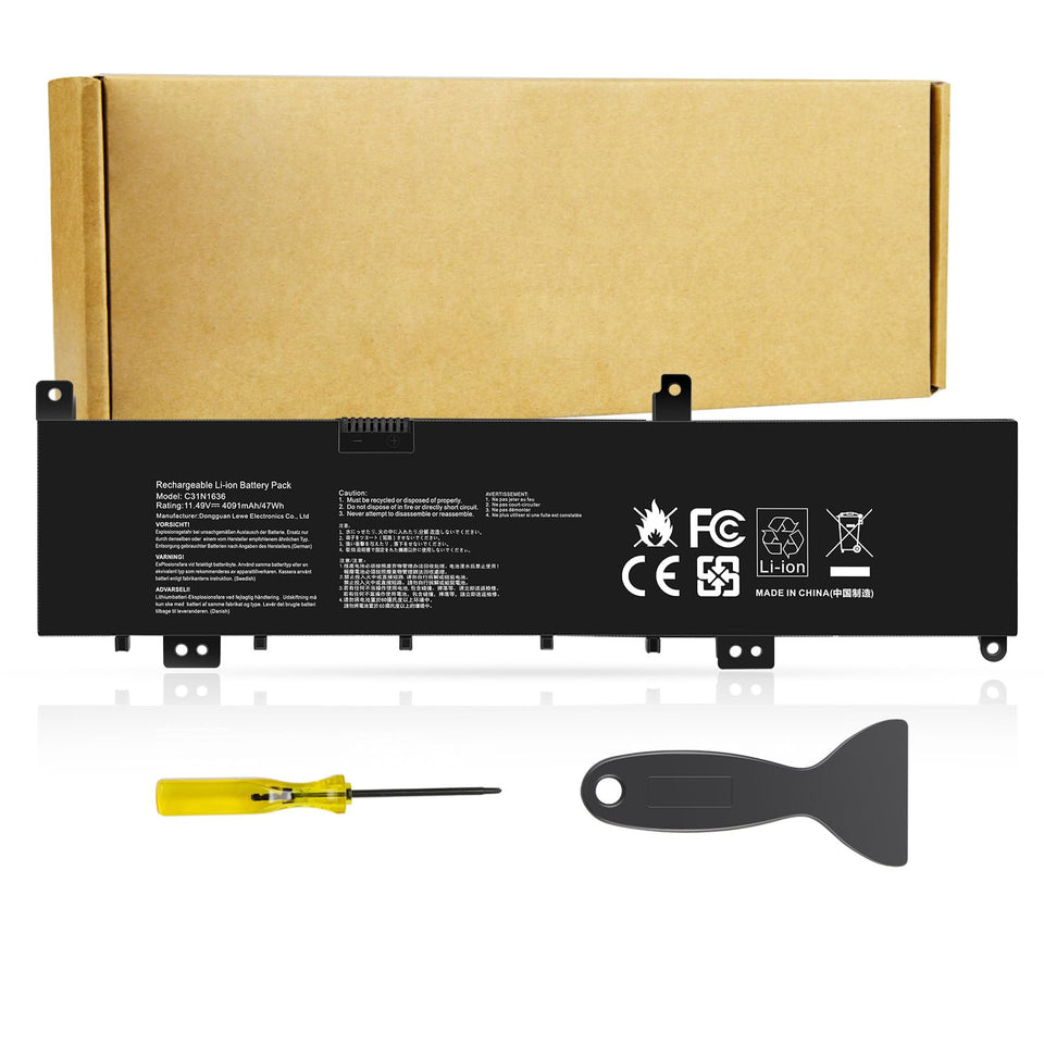 Futurebatt battery front view showing model C31N1636 and compact design for easy replacement