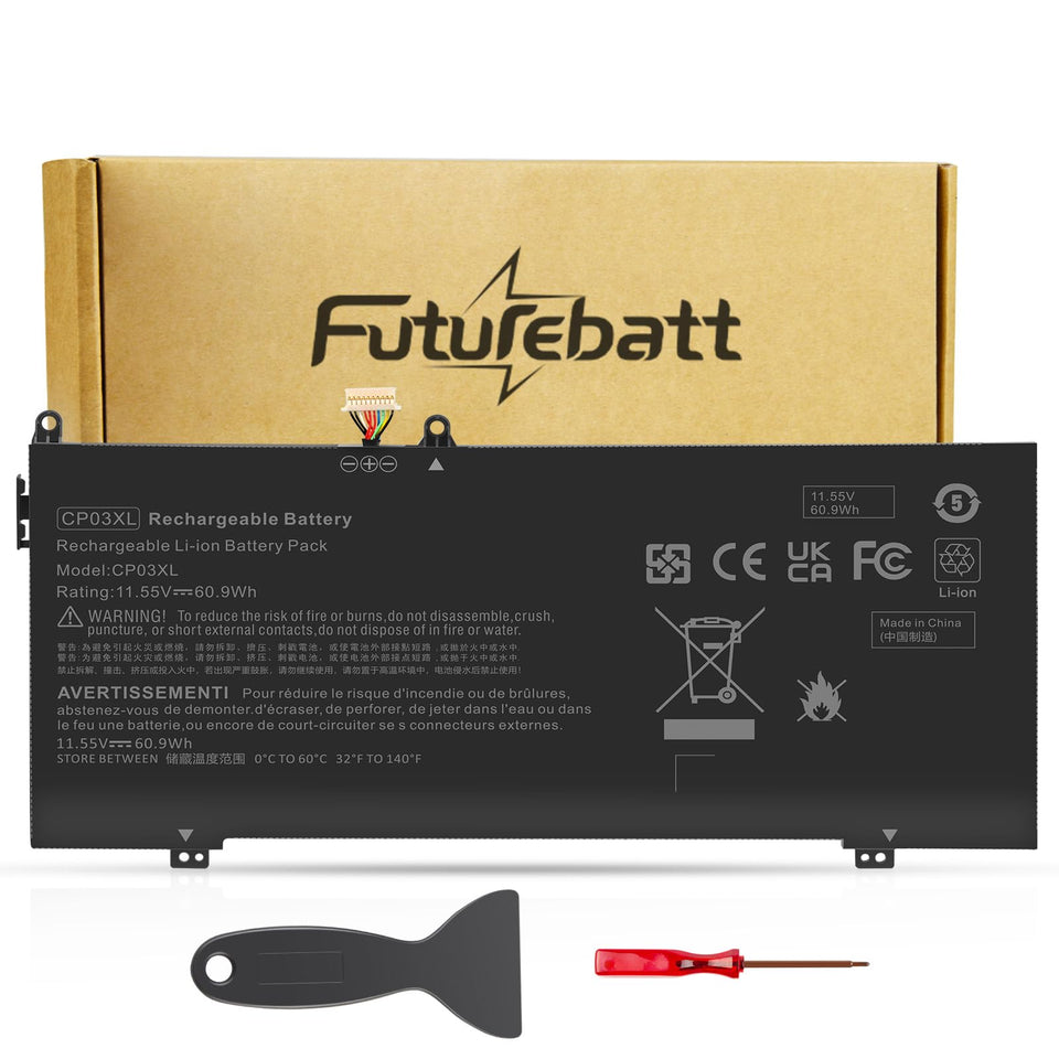 Futurebatt CP03XL front view showing battery shape and fit benefit