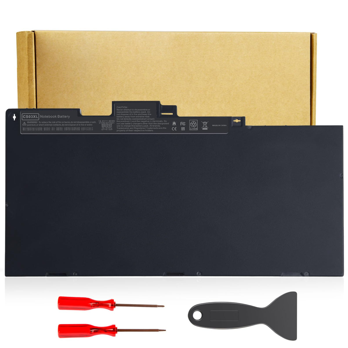 Futurebatt CS03XL battery front view shows compact, reliable power for HP EliteBook models.