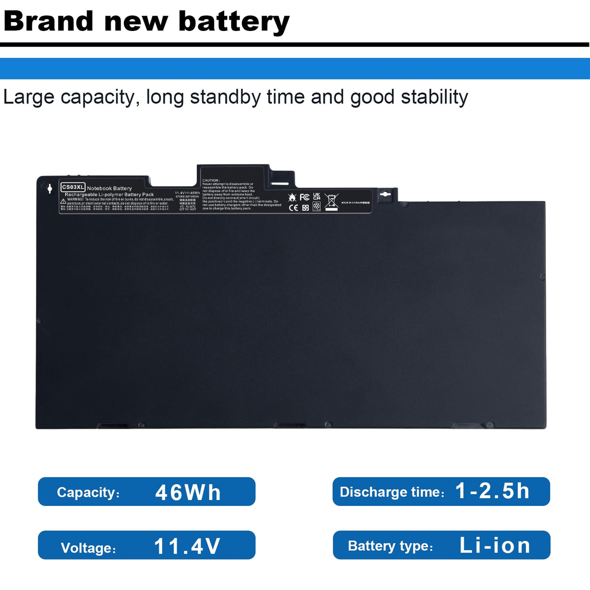 Futurebatt CS03XL battery label highlights model and capacity for confident selection.