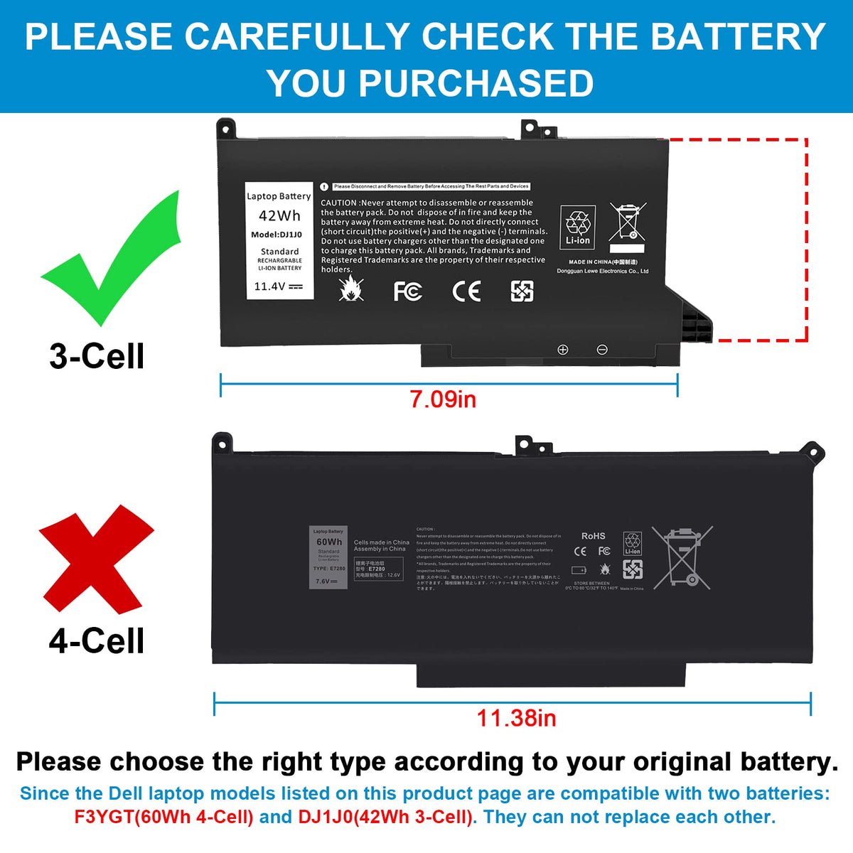 Futurebatt Dell DJ1JO battery back view showing sturdy casing