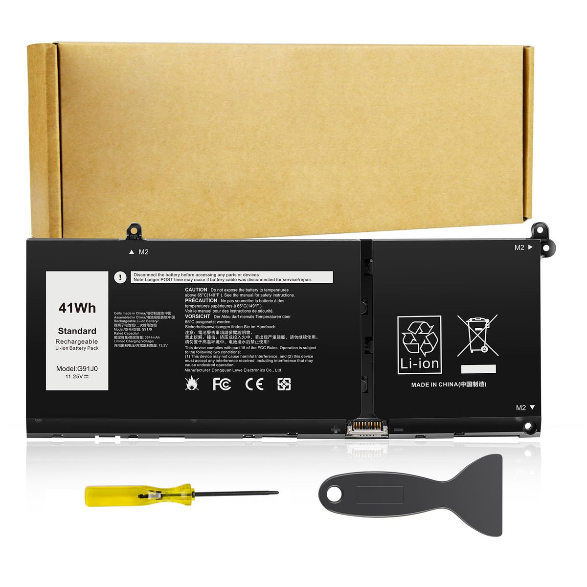 Futurebatt front view of G91J0 battery showing model and fit benefit
