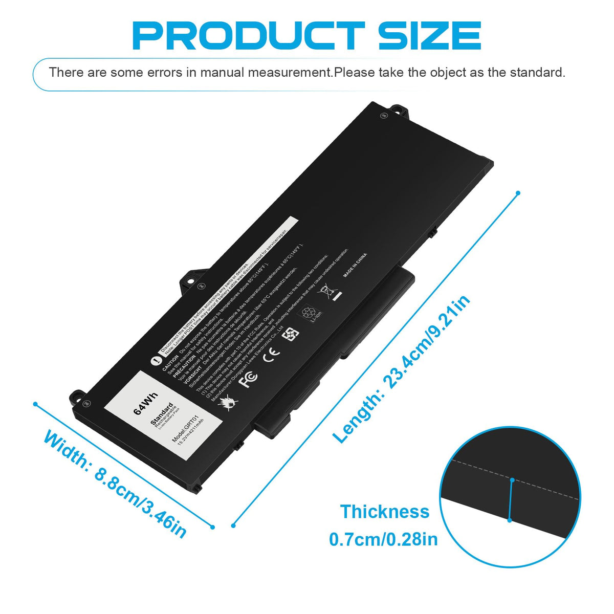 Futurebatt GRT01 battery side ports illustrate easy connection to Dell Latitude models.