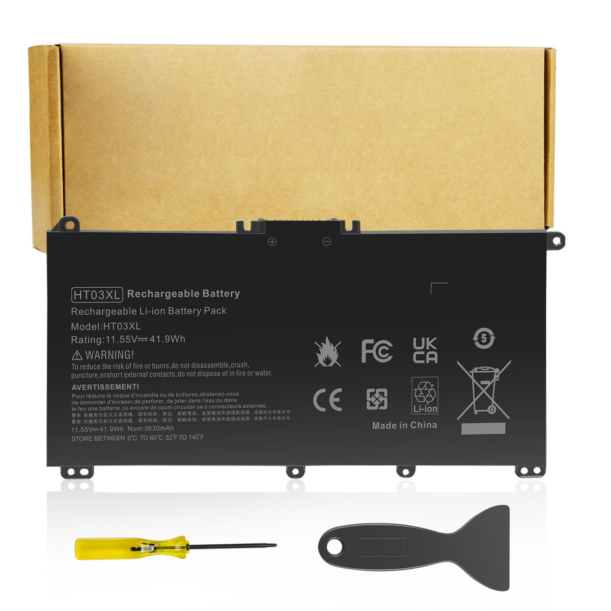 Futurebatt HT03XL battery front view for HP notebooks, compact replacement power