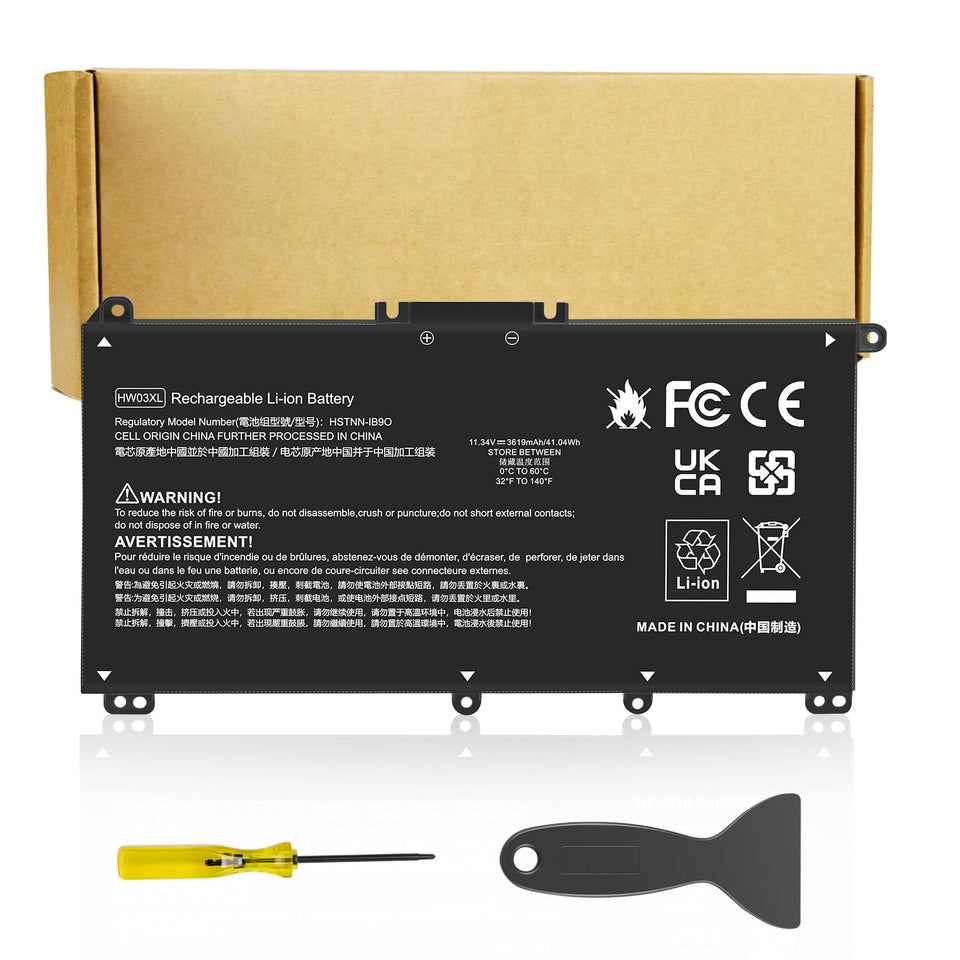 Futurebatt HW03XL front view showing the full replacement battery and model label for easy identification