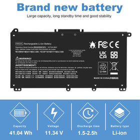 Futurebatt HW03XL spec sheet graphic summarizing 11.34V 3440mAh capacity and safety certifications