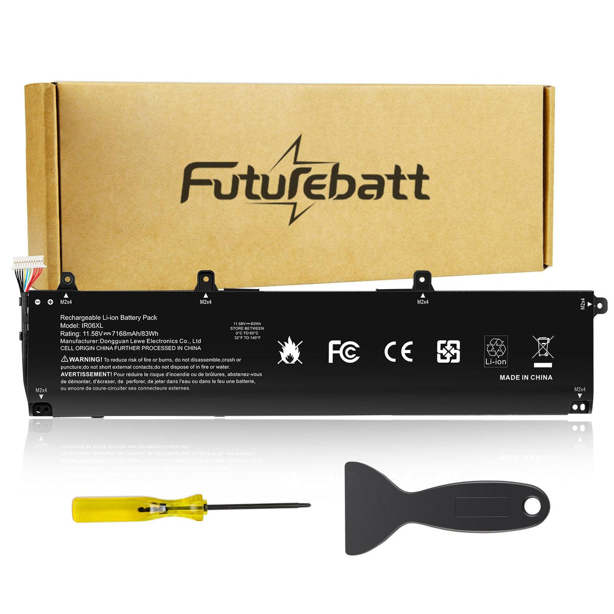 Futurebatt IR06XL front view showing battery shape and reliable fit