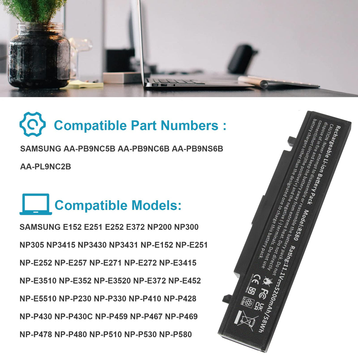 Futurebatt AA-PB9NC6B replacement fits cleanly in compatible laptops