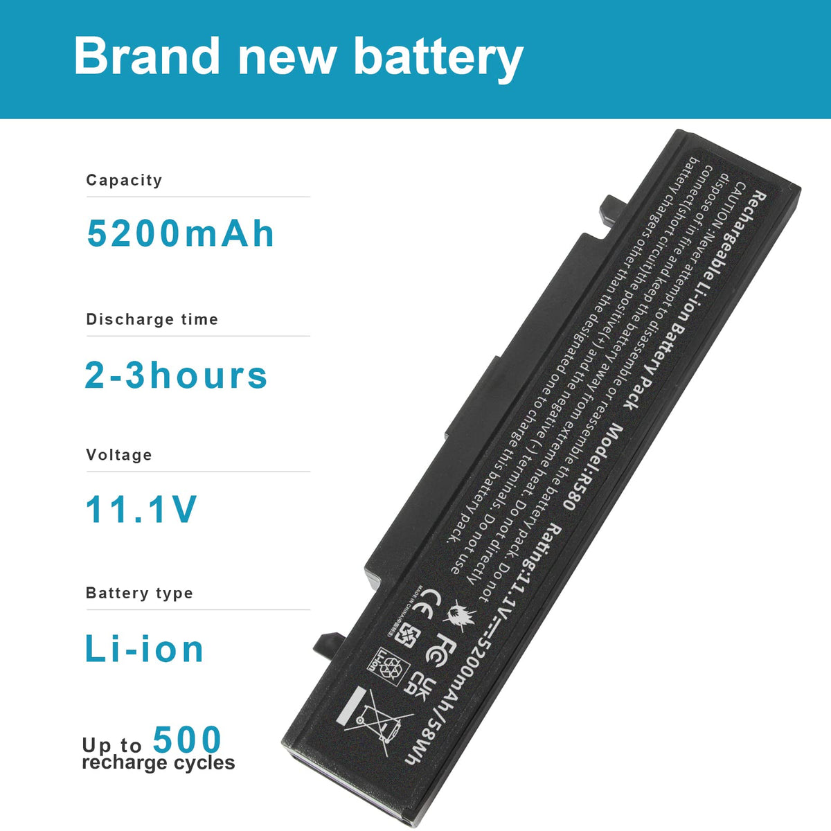 Futurebatt AA-PB9NC6B laptop battery, top view highlighting compact 6-cell design for easy replacement