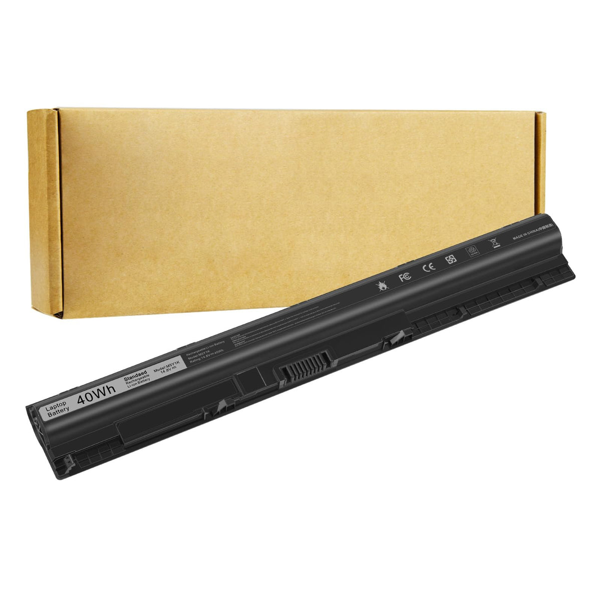 Futurebatt M5Y1K battery on Dell Inspiron desk for reliable portable power.