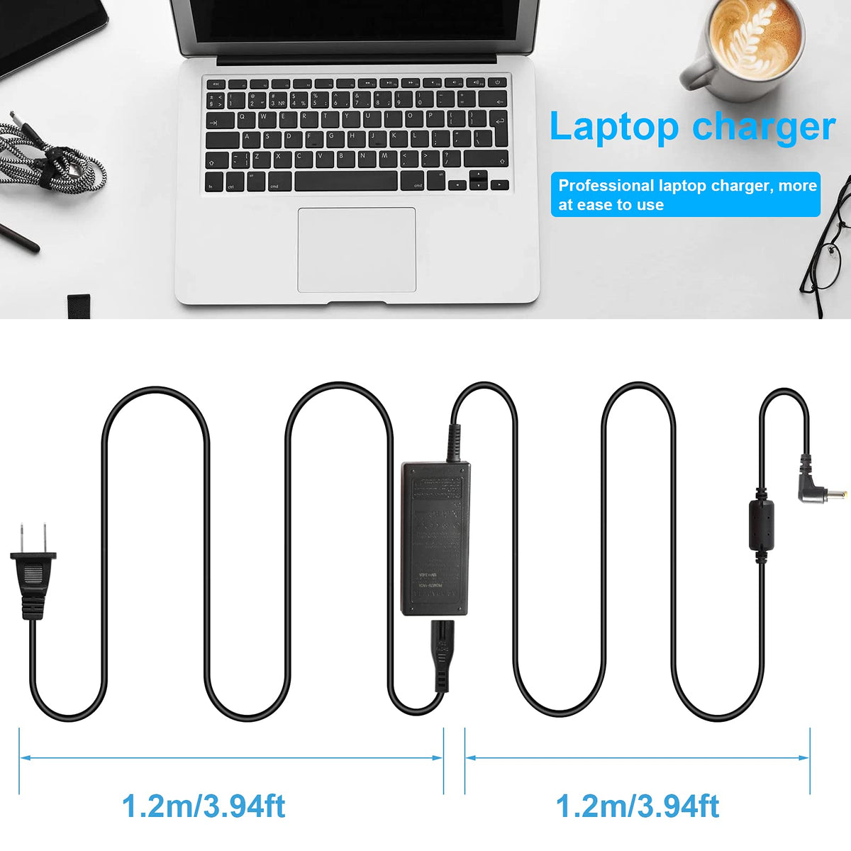 Futurebatt adapter and detachable power cord laid out to show included components