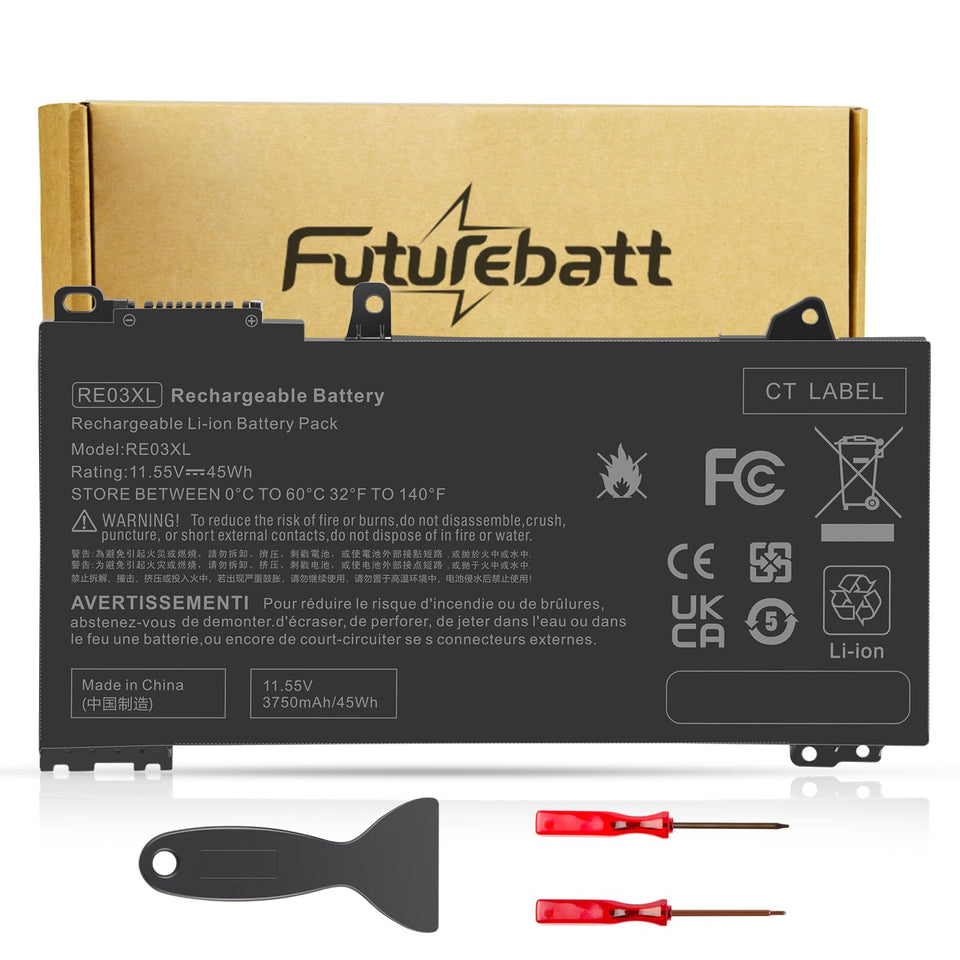 Futurebatt RE03XL battery front view, dependable power for HP ProBook.