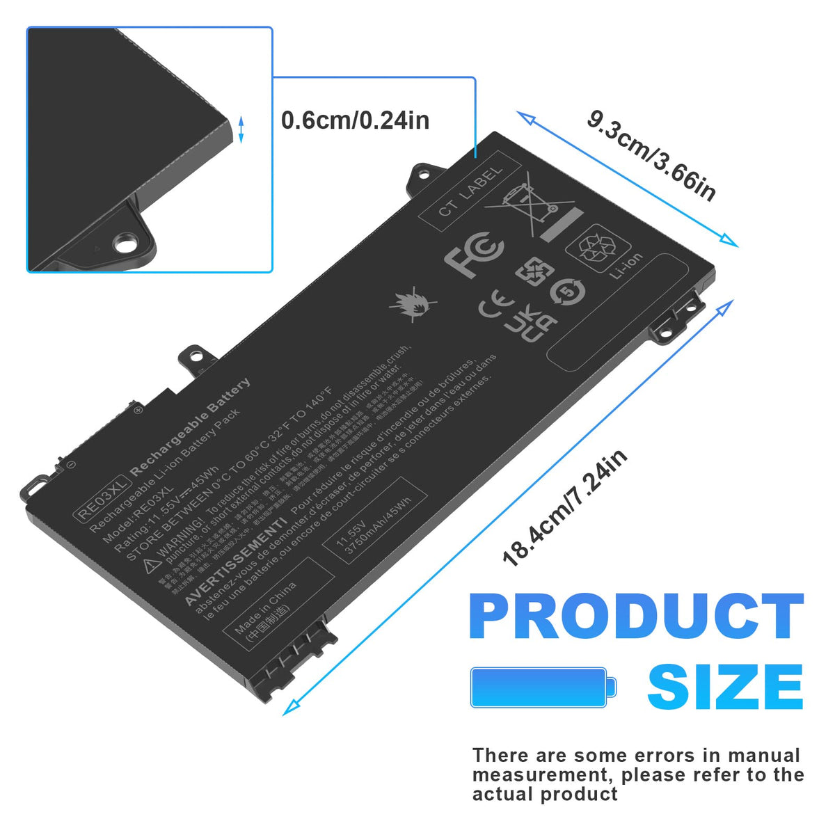 Futurebatt RE03XL top-label view, clear model ID for HP ProBook replacement.