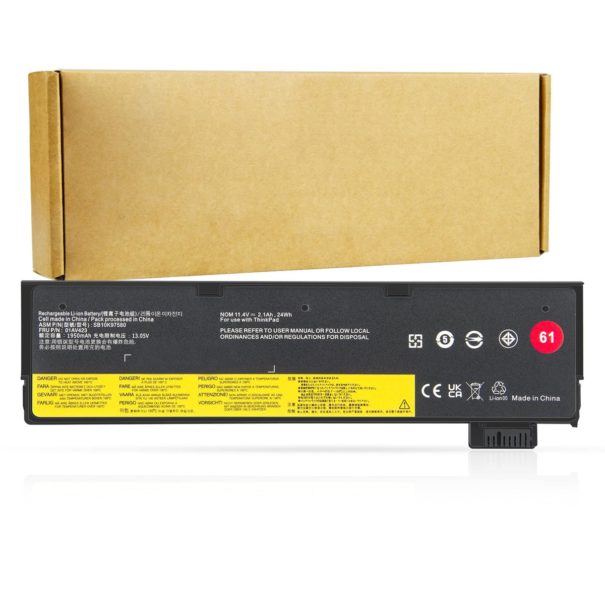 Futurebatt T480 front view showing battery shape and fit benefit