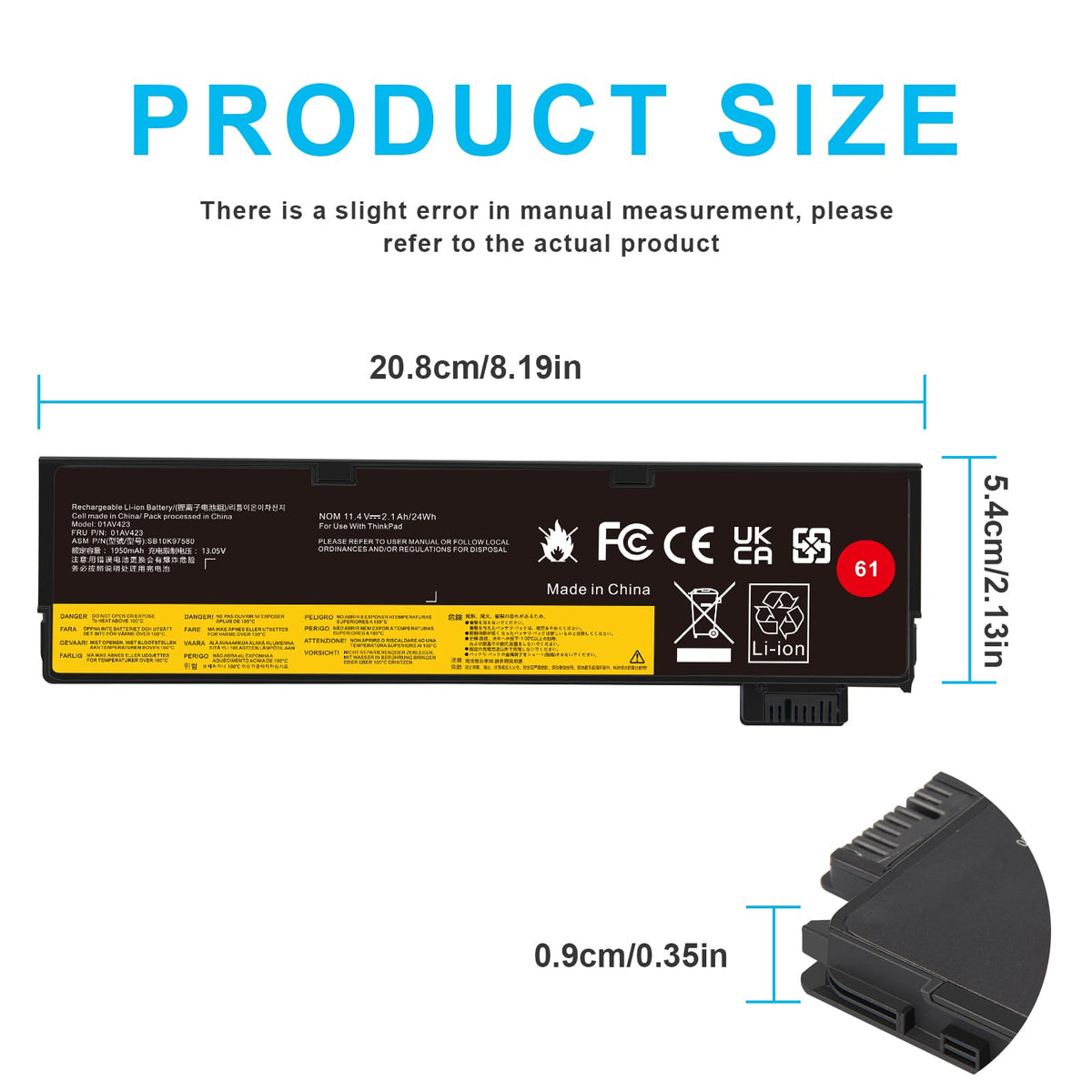 Futurebatt T480 beside ruler showing compact size and accurate fit benefit