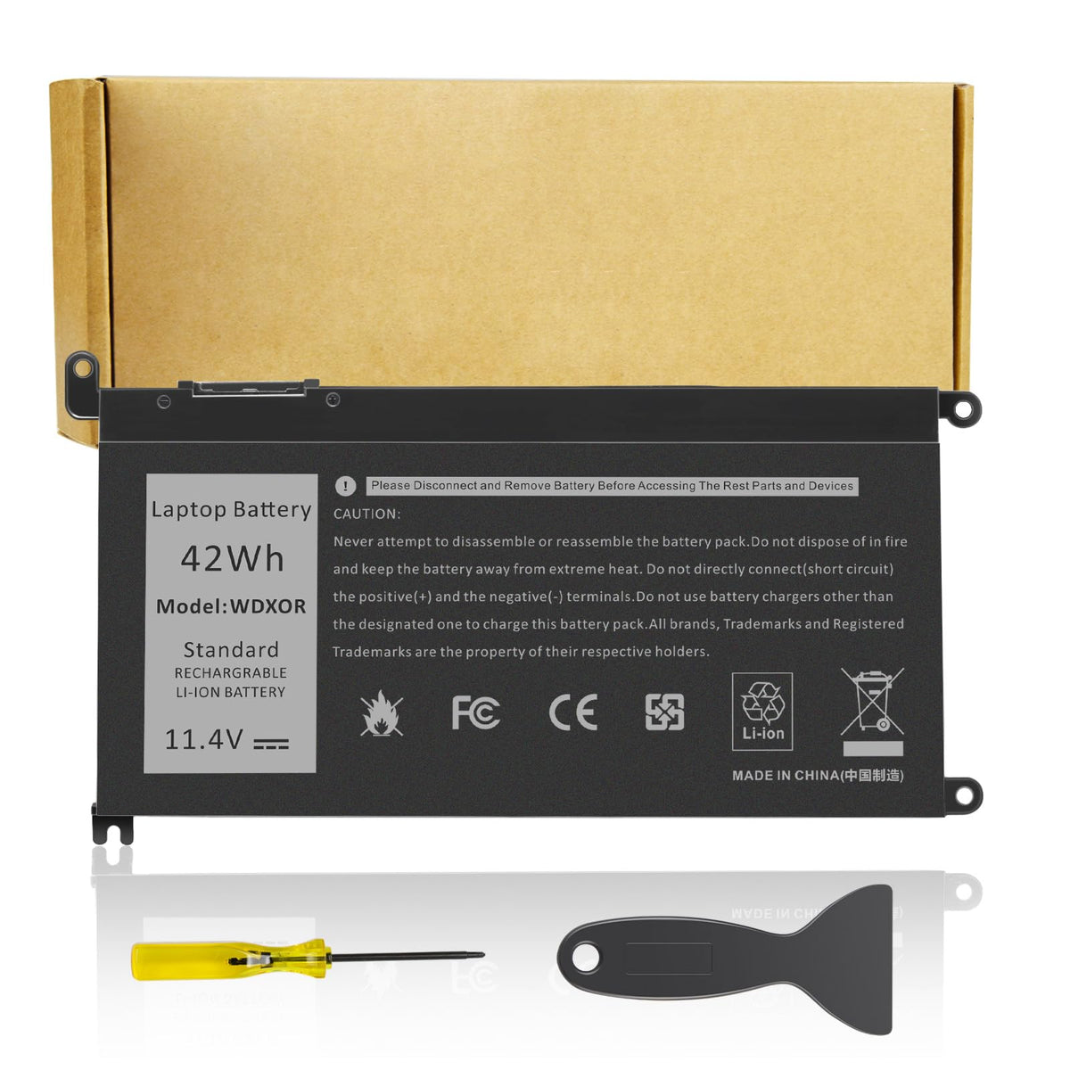Futurebatt WDXOR battery front view, providing a snug Dell Inspiron replacement.