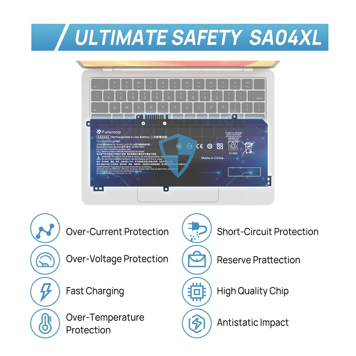 FUTUROSP SA04XL safety labels and protection features for user confidence and safe use.