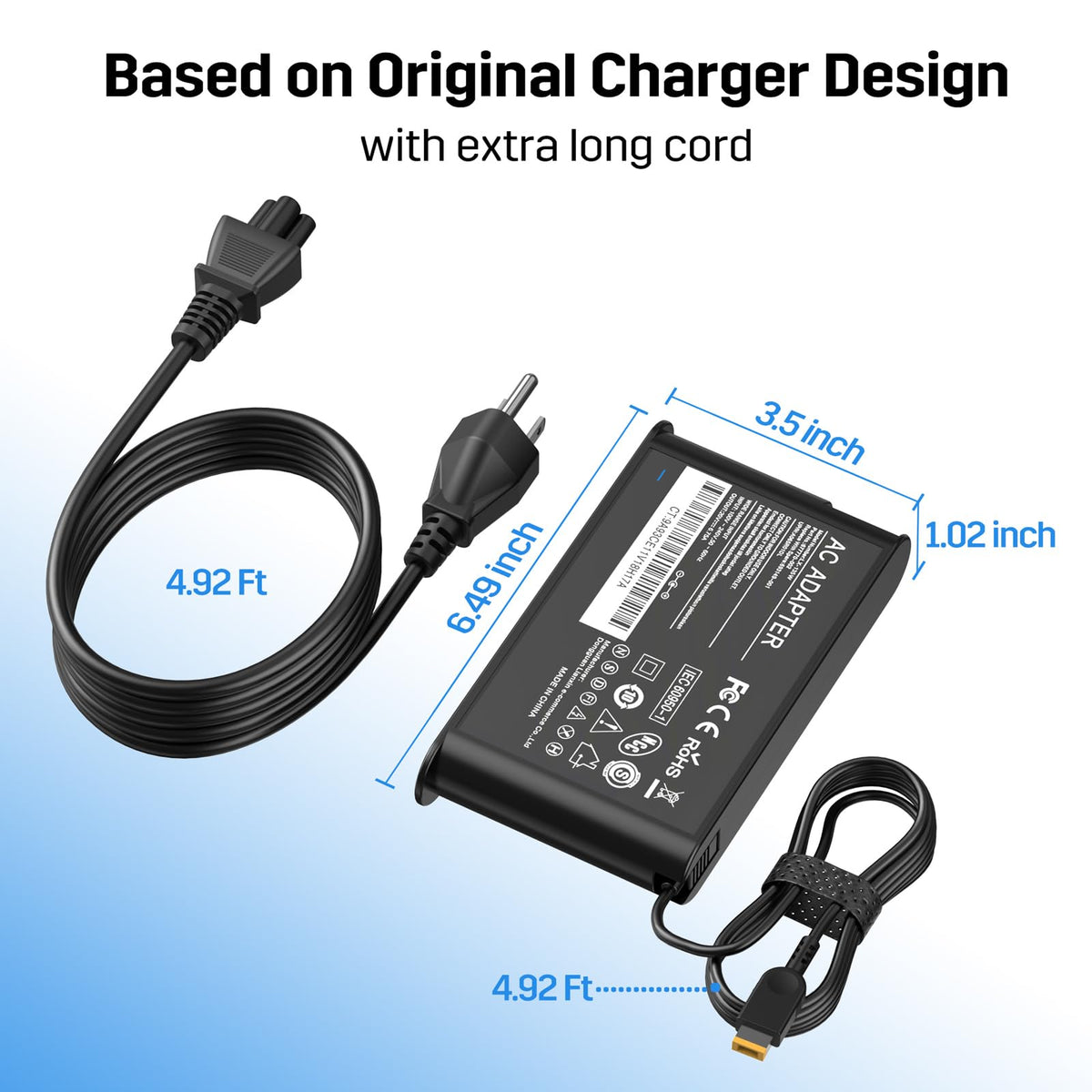 FUTUROSP charger beside laptop illustrating size and portability benefit