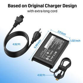 FUTUROSP charger beside laptop illustrating size and portability benefit