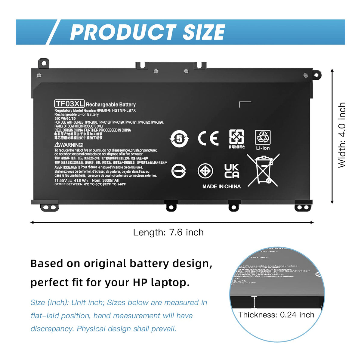 FUTUROSP TF03XL replacement battery for HP Pavilion confirms compatible model support