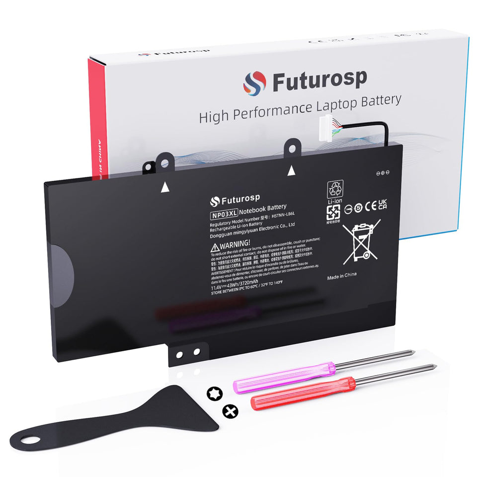 FUTUROSP NP03XL battery front view for HP Envy, reliable power on the go