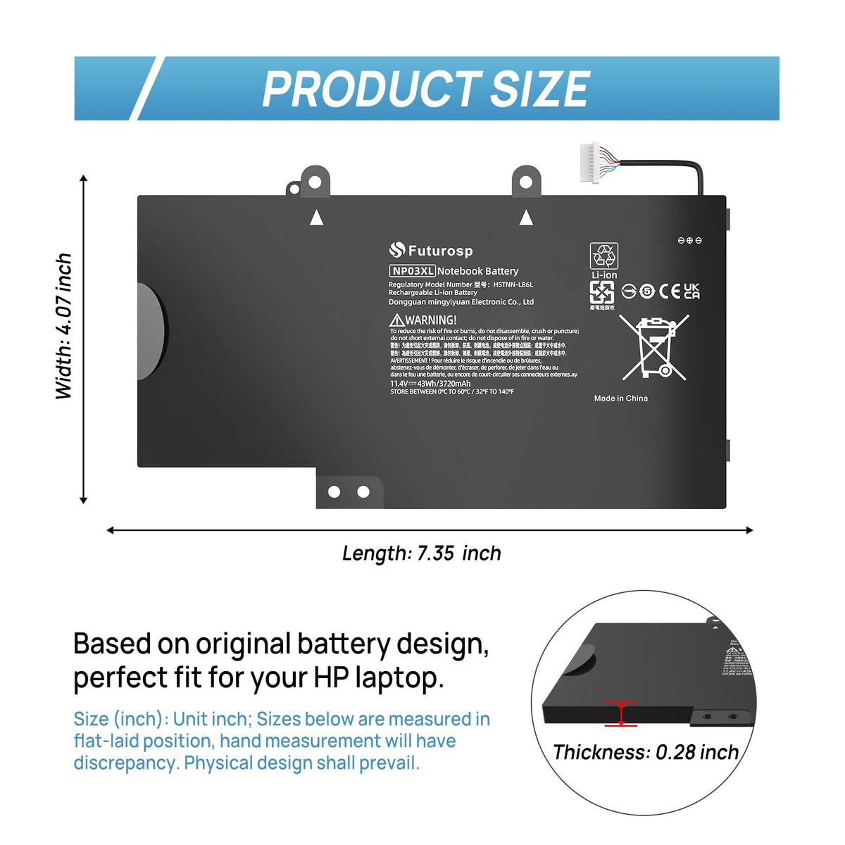 FUTUROSP NP03XL battery pack for HP Envy, secure packaging and compatibility