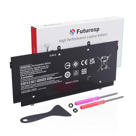 FUTUROSP SH03XL battery front view showing HP Spectre X360 compatibility for unplugged use