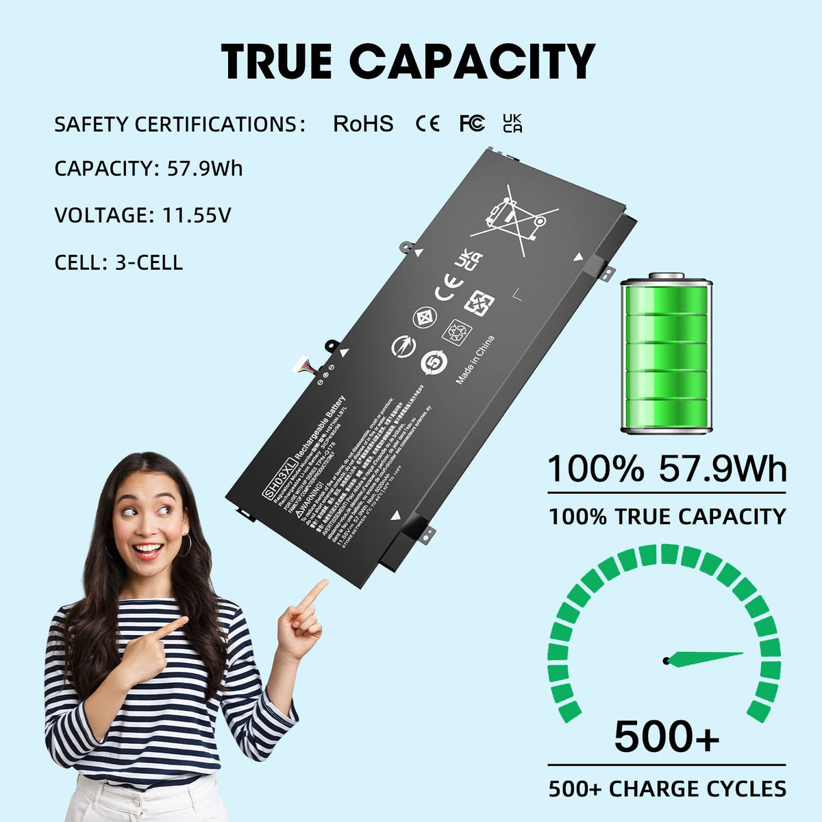 FUTUROSP SH03XL top view shows compact 3-cell design for HP Spectre X360