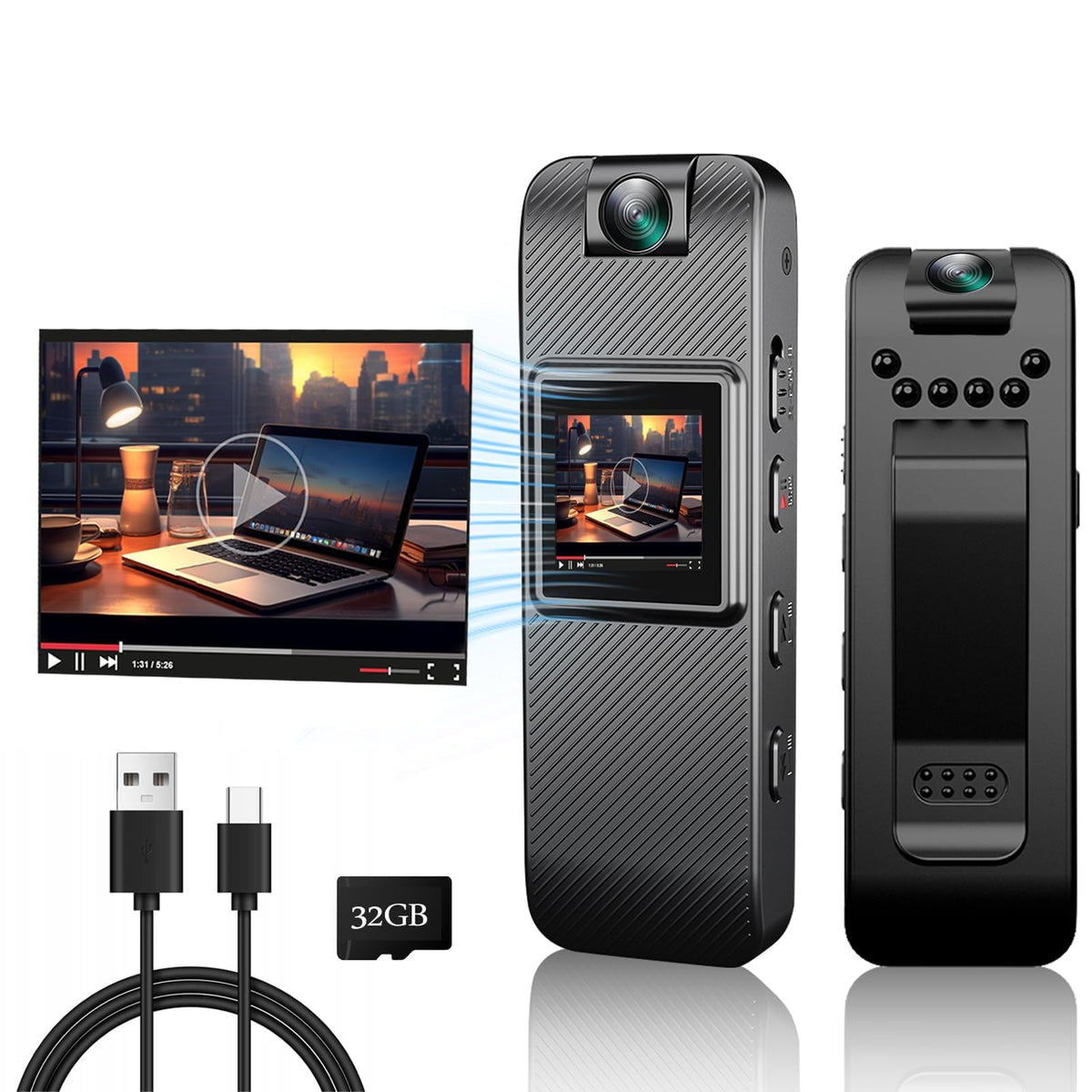 FUXGZ mini body camera with 1.3 inch display for on-device review