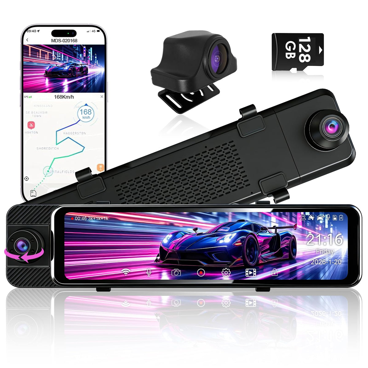 fuyuadas 3-channel dash cam front 3K provides sharp highway footage for safer driving