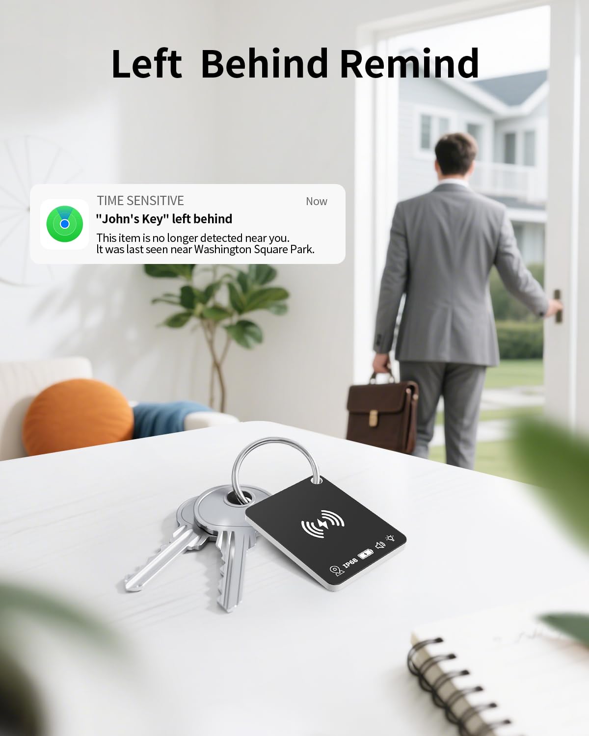FVJ Air Tracker Tag key shown for easy retrieval with loud alert.
